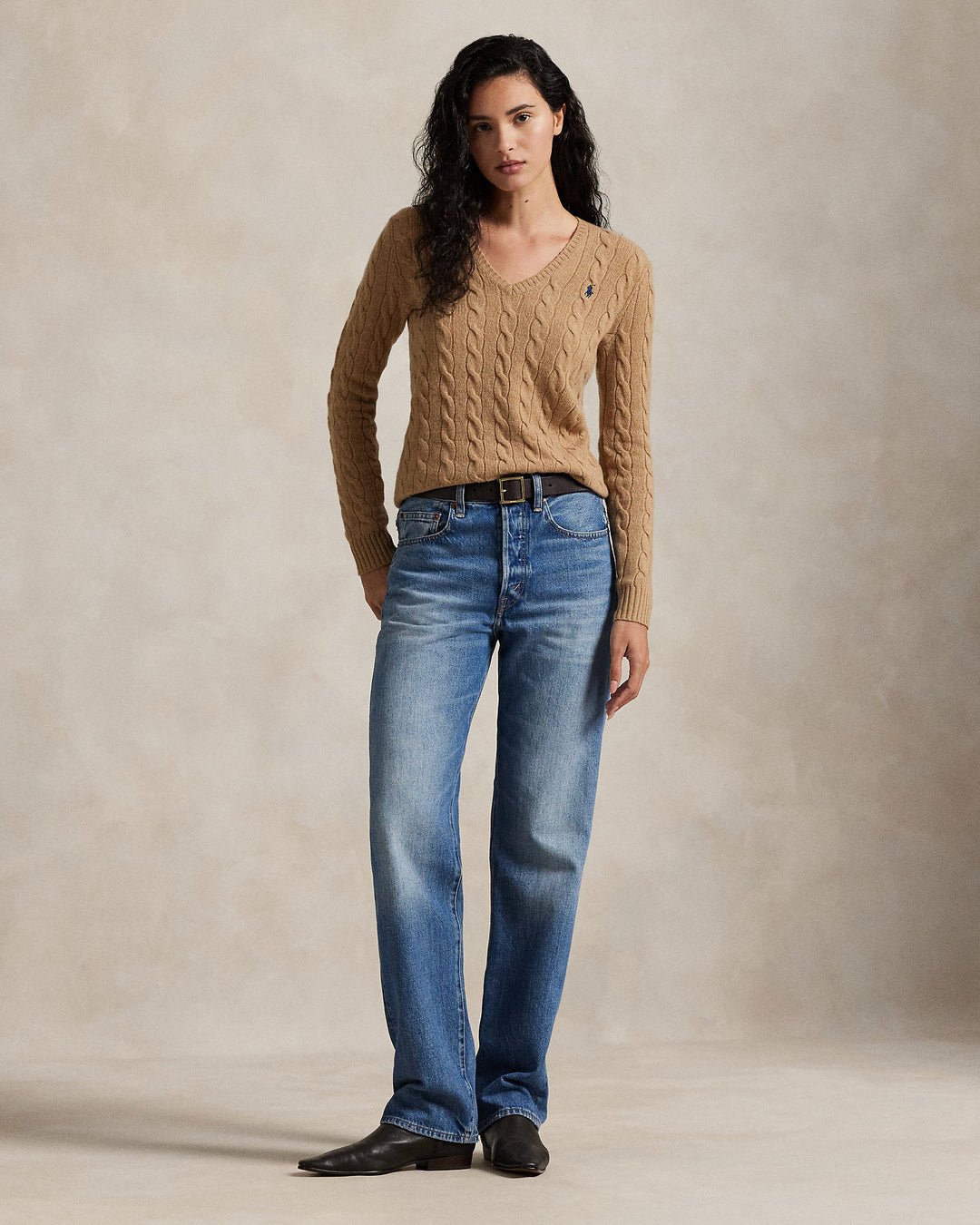 Cable-Knit Wool-Cashmere V-Neck Sweater