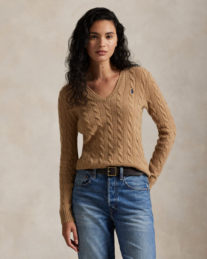 Cable-Knit Wool-Cashmere V-Neck Sweater