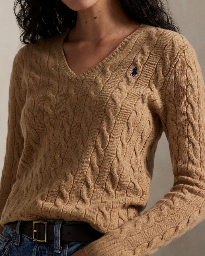 Cable-Knit Wool-Cashmere V-Neck Sweater