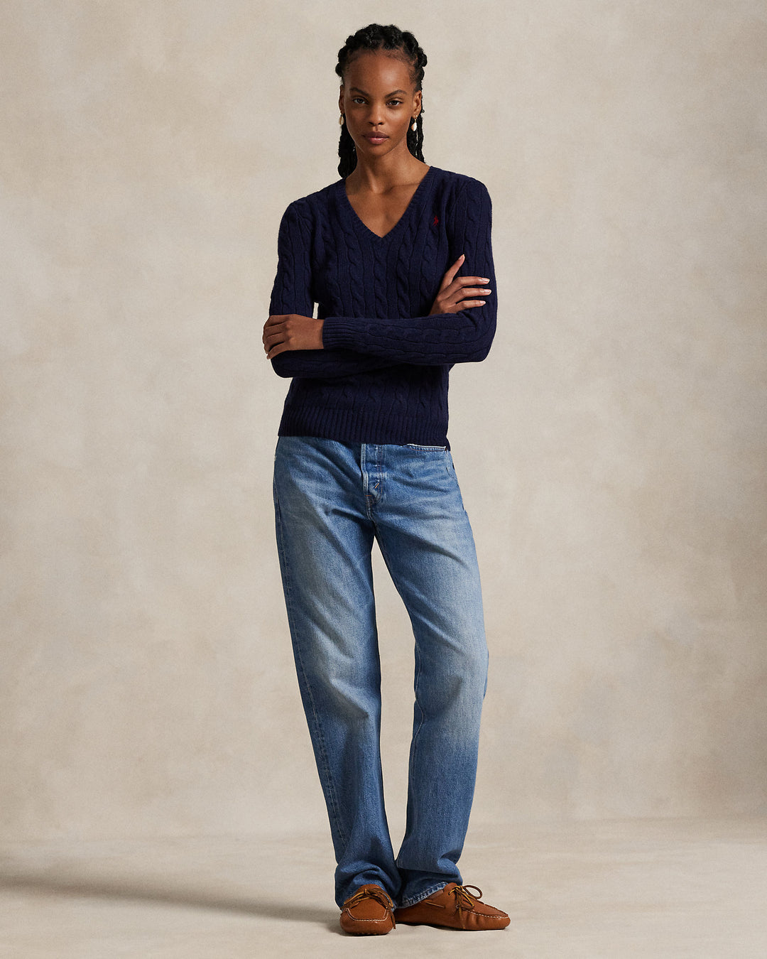 Polo Ralph Lauren Cable-Knit Wool-Cashmere V-Neck Sweater