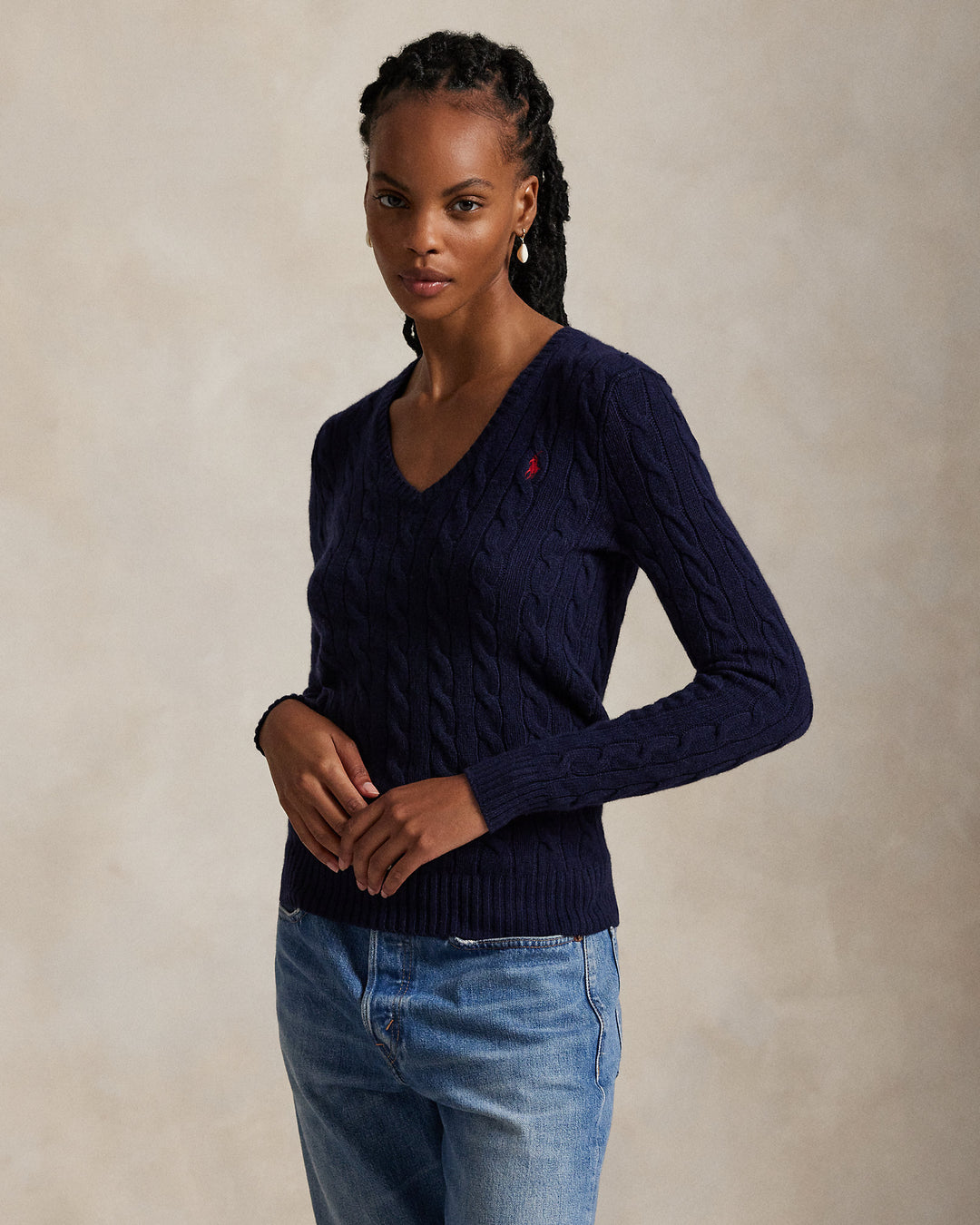 Polo Ralph Lauren Cable-Knit Wool-Cashmere V-Neck Sweater