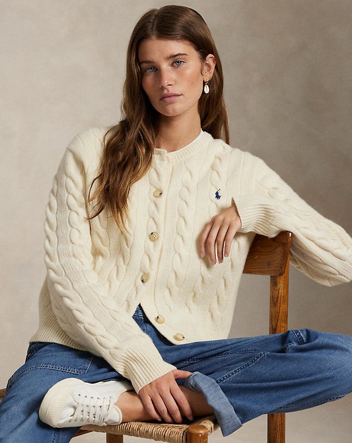 Cable Knit Wool Cashmere Cardigan