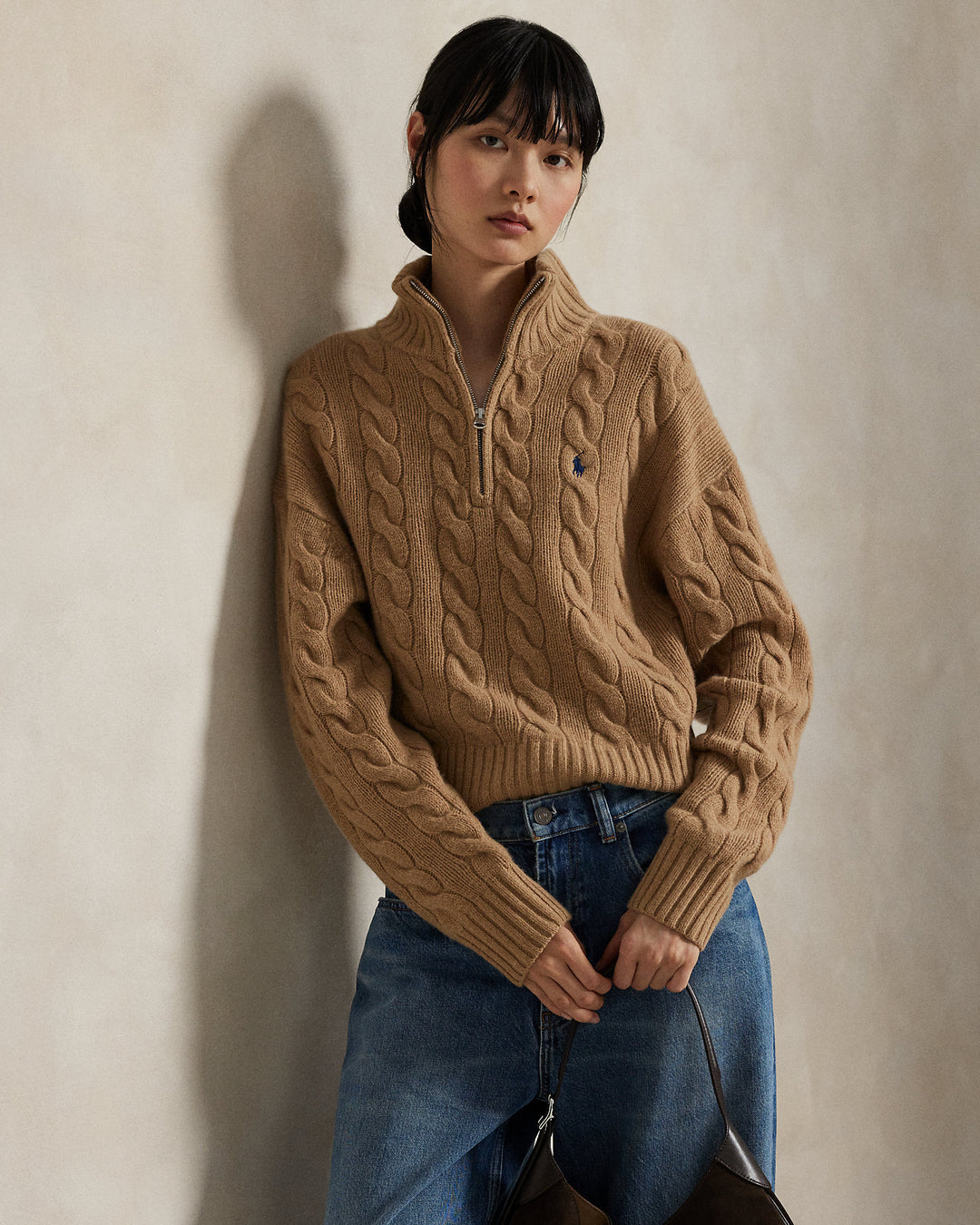 Cable Wool-Cashmere Half-Zip Sweater