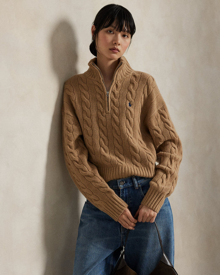 Cable Wool-Cashmere Half-Zip Sweater