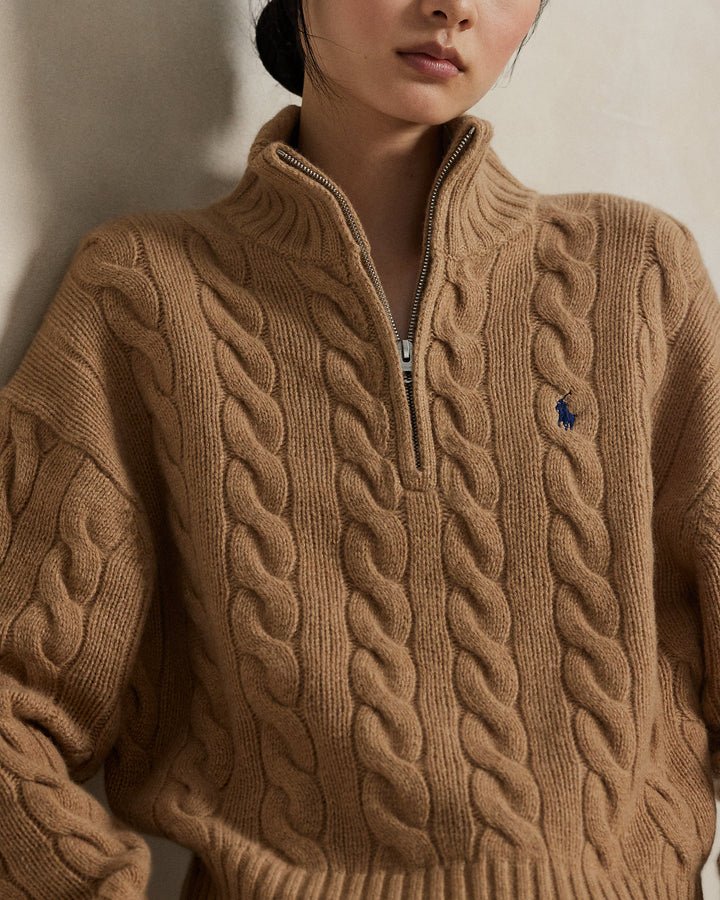 Cable Wool-Cashmere Half-Zip Sweater