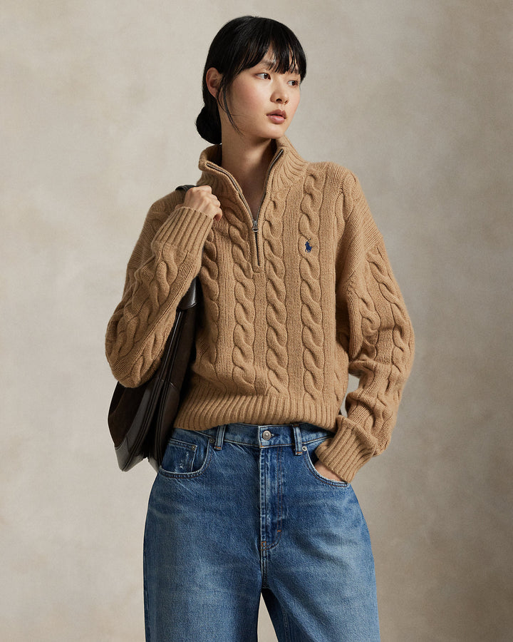 Cable Wool-Cashmere Half-Zip Sweater
