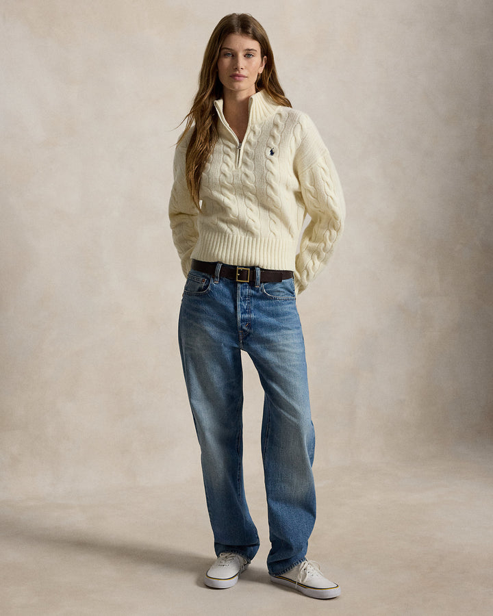 Cable Wool-Cashmere Half-Zip Sweater