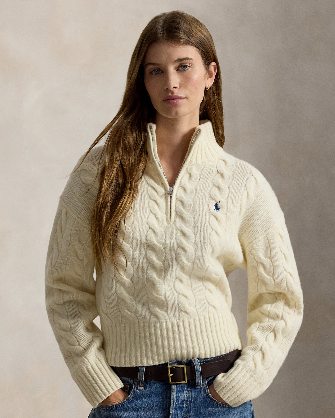 Cable Wool-Cashmere Half-Zip Sweater