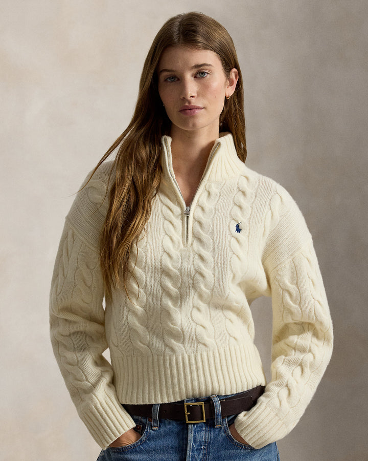 Cable Wool-Cashmere Half-Zip Sweater