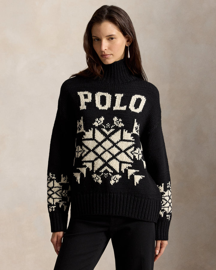 Snowflake Wool Turtleneck Sweater