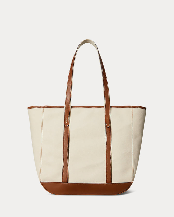 Leather-Trim Canvas Medium Shopper Tote
