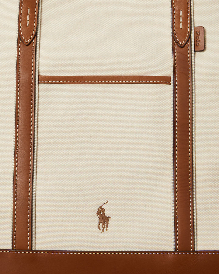 Leather-Trim Canvas Medium Shopper Tote