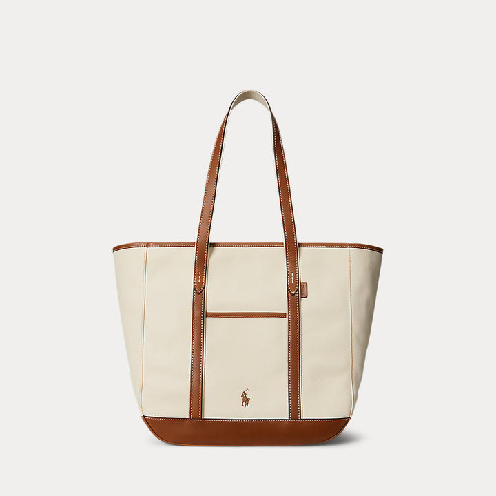 Leather-Trim Canvas Medium Shopper Tote