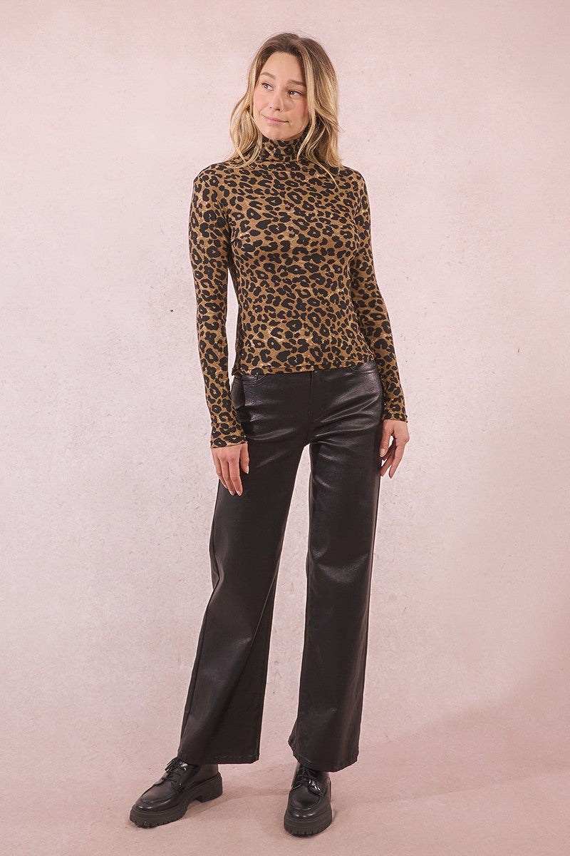 Molly Bracken Leopard Print Turtleneck
