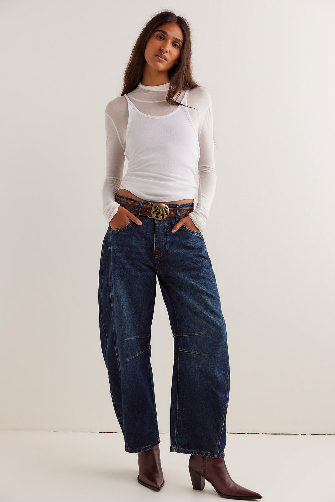 Free People Good Luck Barrel Jean Deep End