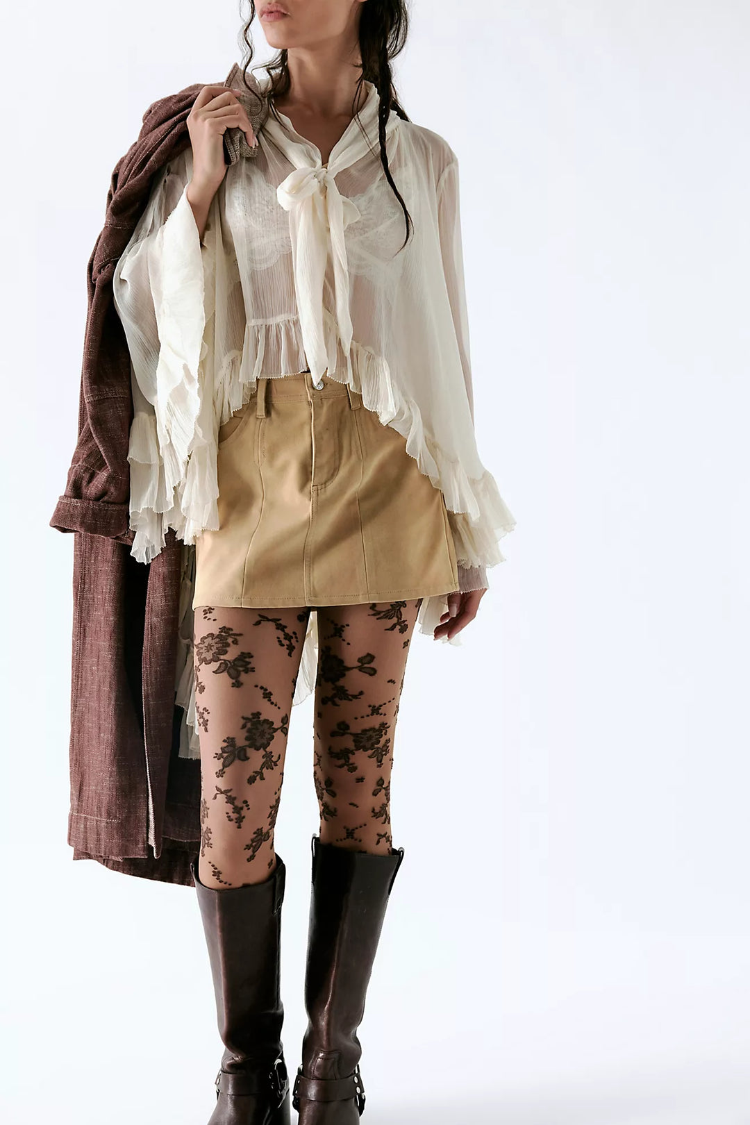 Free People Flocked Floral Tights