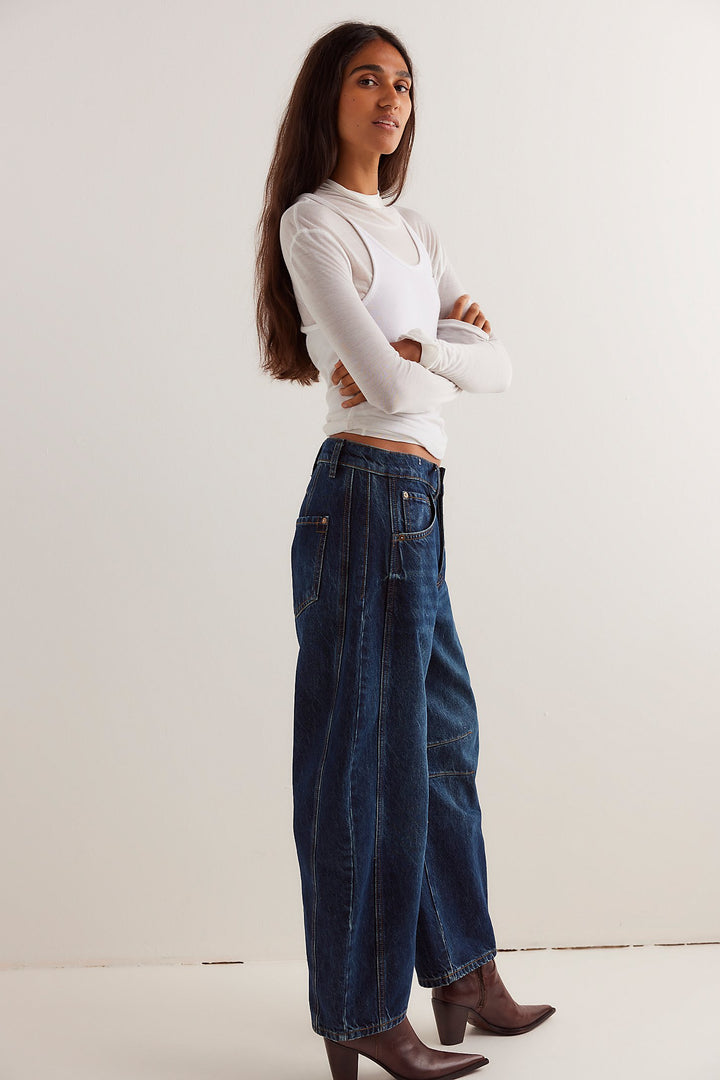 Free People Good Luck Barrel Jean Deep End