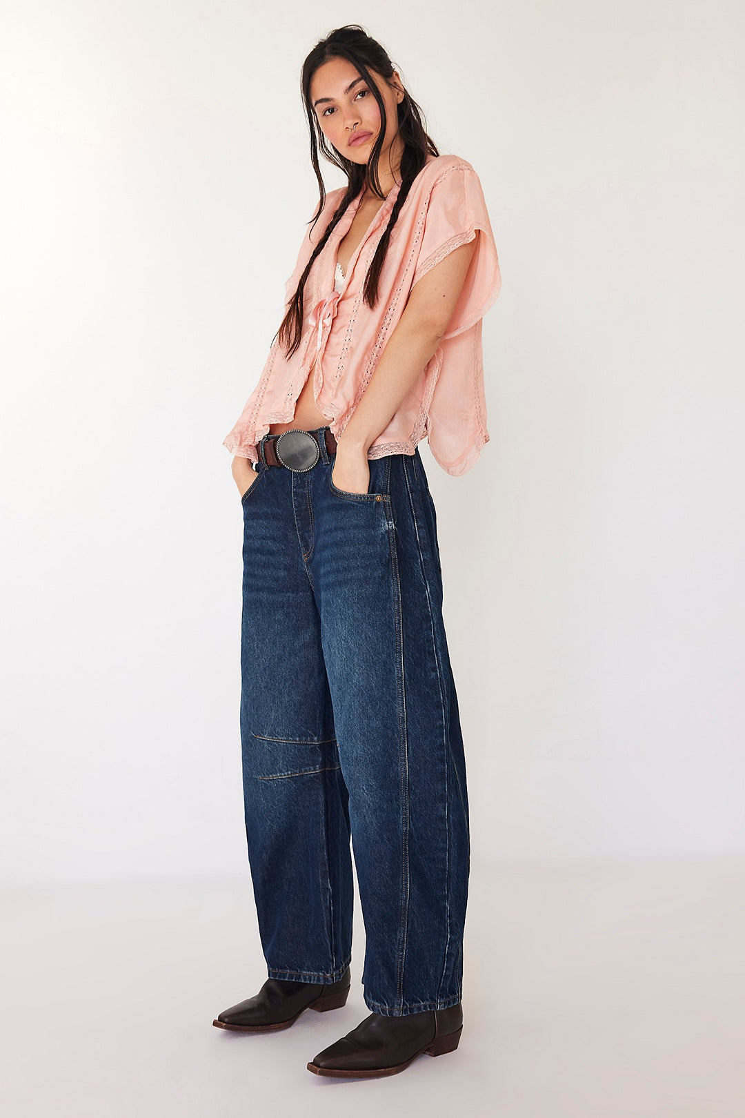 Free People Good Luck Barrel Jean Deep End