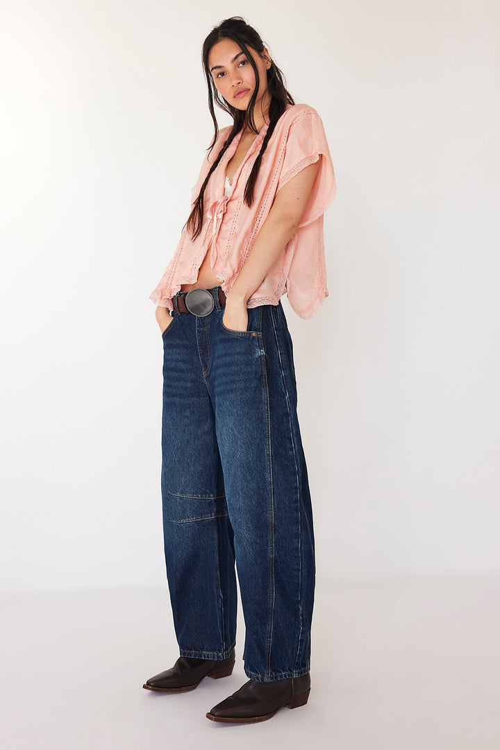 Free People Good Luck Barrel Jean Deep End