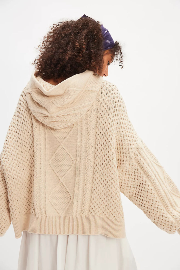 Free People Explorer Cable Knit Hoodie Sweater