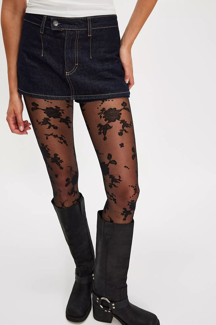 Free People Flocked Floral Tights