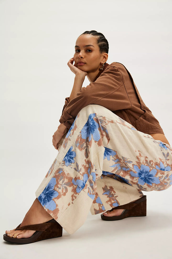 Free People Days End Printed Linen Pants
