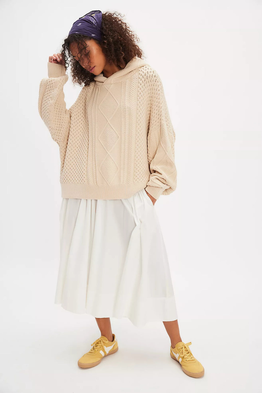 Free People Explorer Cable Knit Hoodie Sweater