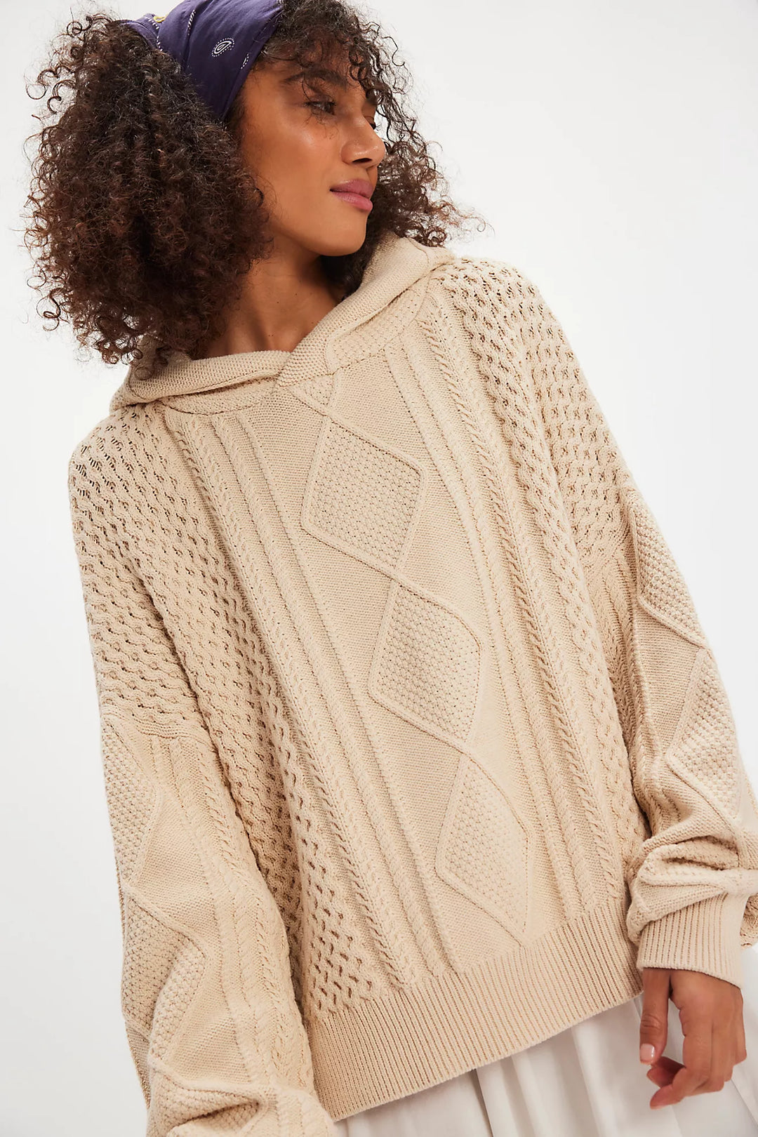 Free People Explorer Cable Knit Hoodie Sweater