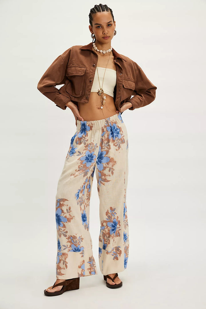 Free People Days End Printed Linen Pants