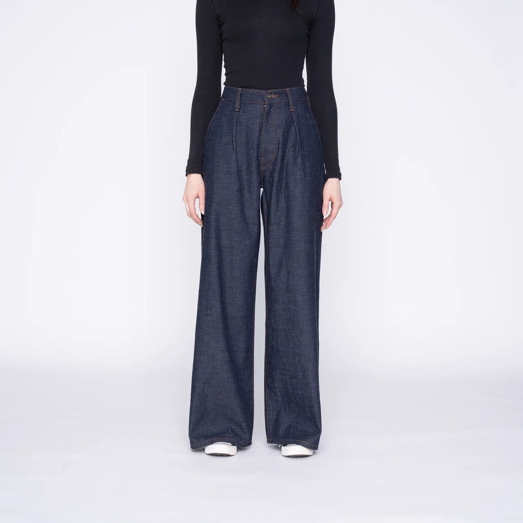 Naked & Famous Wide Leg Trouser Slub Nep Rinsed Denim