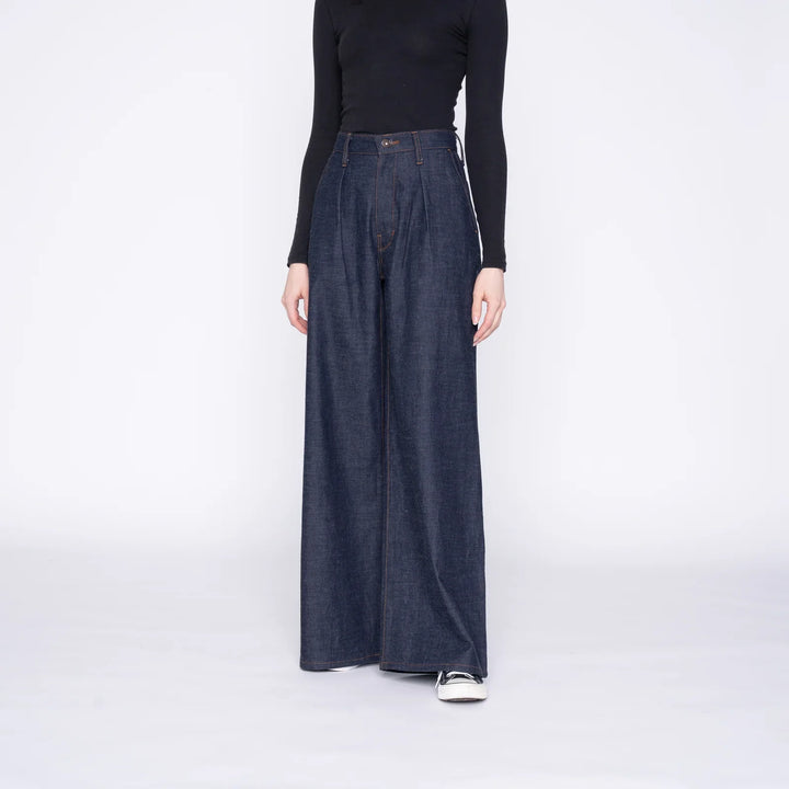 Naked & Famous Wide Leg Trouser Slub Nep Rinsed Denim