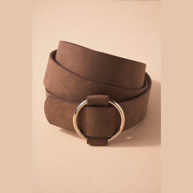 brown belt with circle buckle vegan leather
