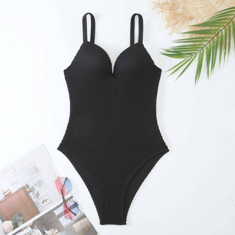 Ribbed Solid One Piece Swimsuit 