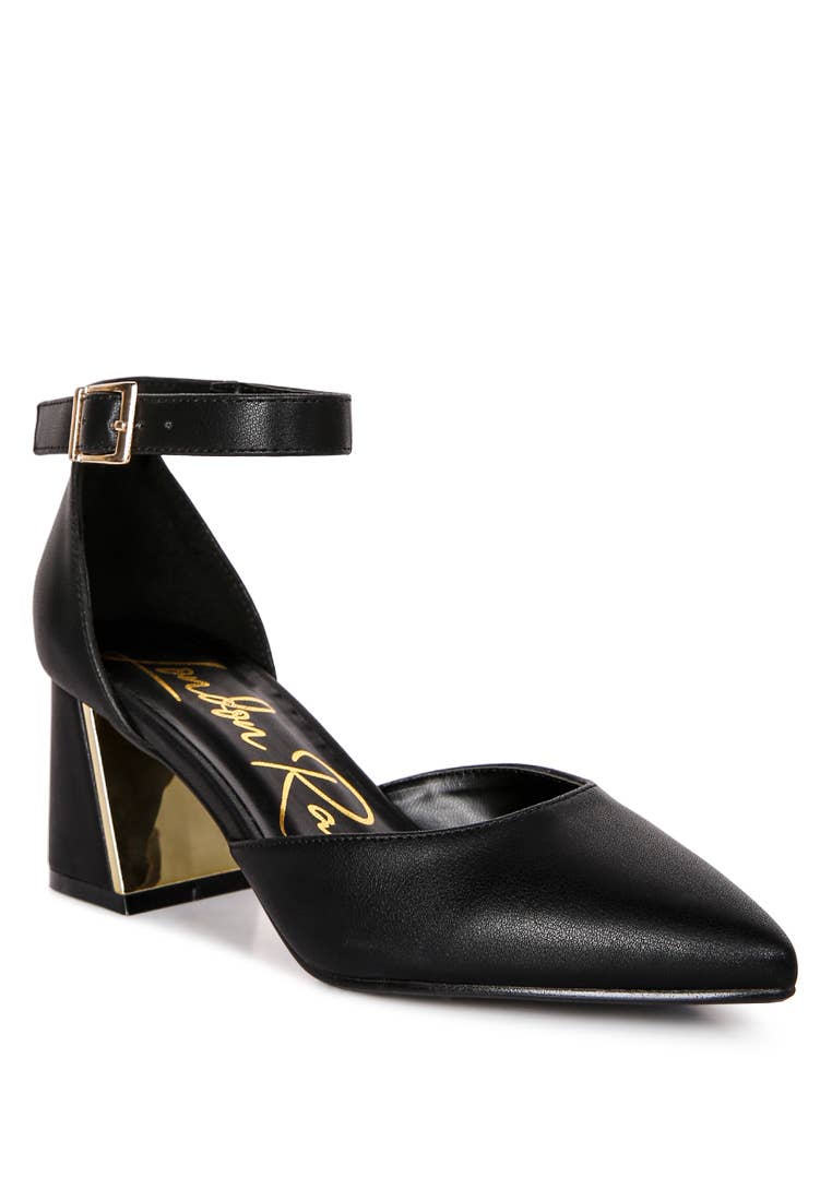 Ankle Strap Block Heel with Gold detail on the heel