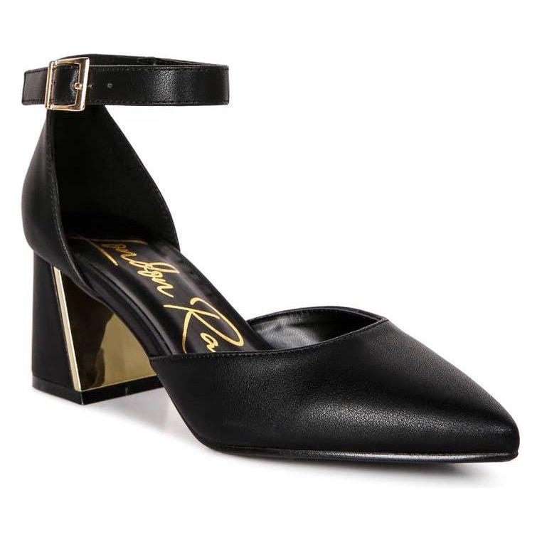 Ankle Strap Block Heel with Gold detail on the heel