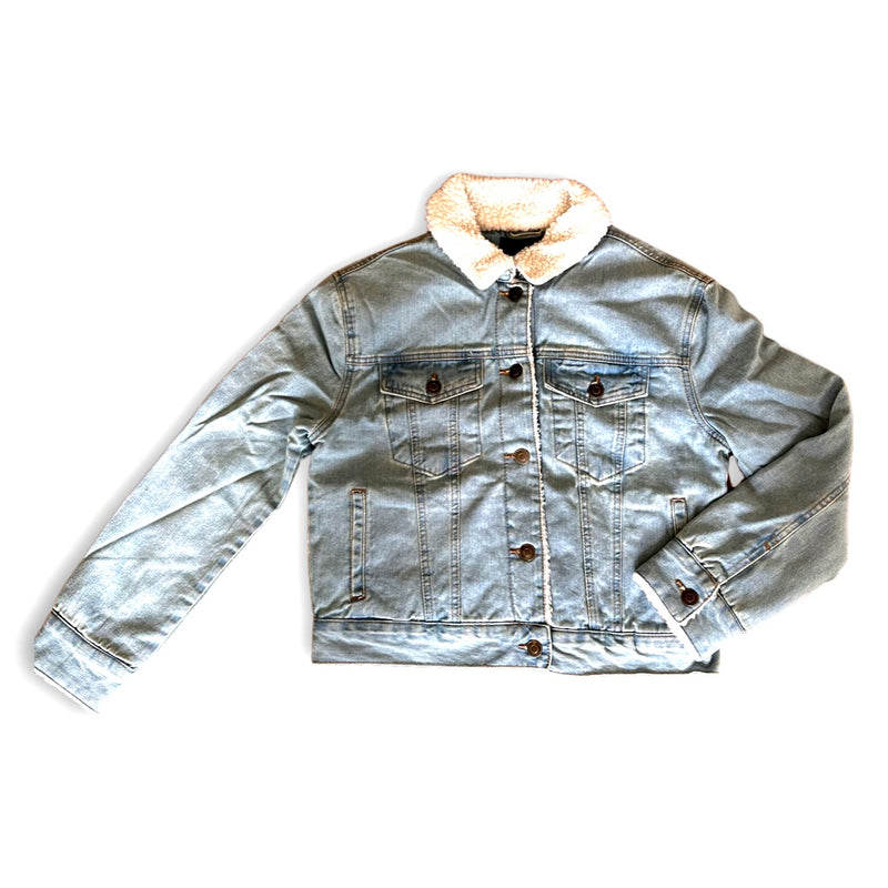 Lola's Room Denim Sherpa Cropped Jacket