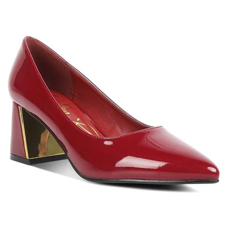 Patent Red Block Heel Pumps