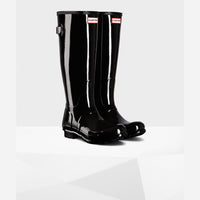 Hunter Boots Original Tall Back Adjustable Black Gloss Wellington - S.O.S Save Our Soles