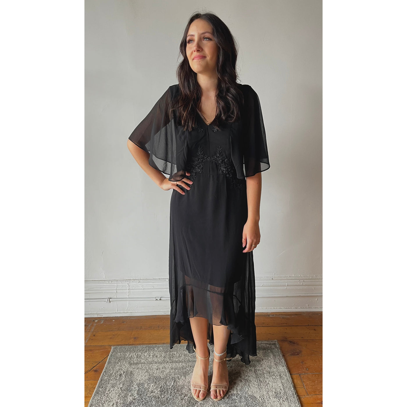 Black Embroidered Formal Dress