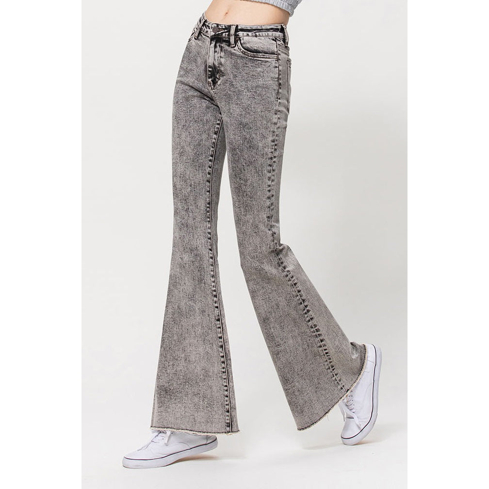 Acid Wash Overdyed High Rise Kick Flare Jeans